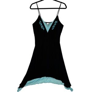 Vintage Y2K Babydoll Cocktail Embroidered Floral Mini Dress Dark Fairy